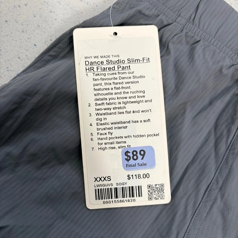Lululemon Dance Studio Slim Fit High Rise Flared Ribbed Ruched Pants XXXS‎ Grey